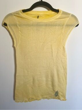 FP Movement by Free People Pale Yellow Short Sleeve Sheer Tee